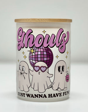 HALLOWEEN GHOULS GLASS TUMBLER WITH HANDLE