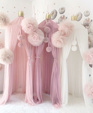 White Canopy with Gold Crown & Poms